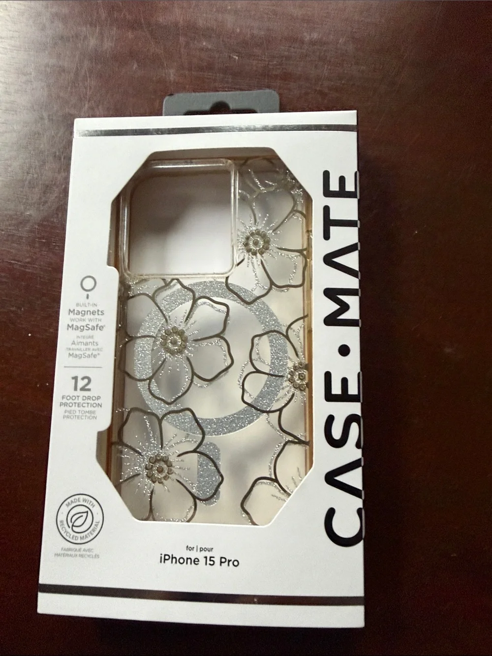 case-mate Gold Floral Glitter iPhone 15 Pro Case
